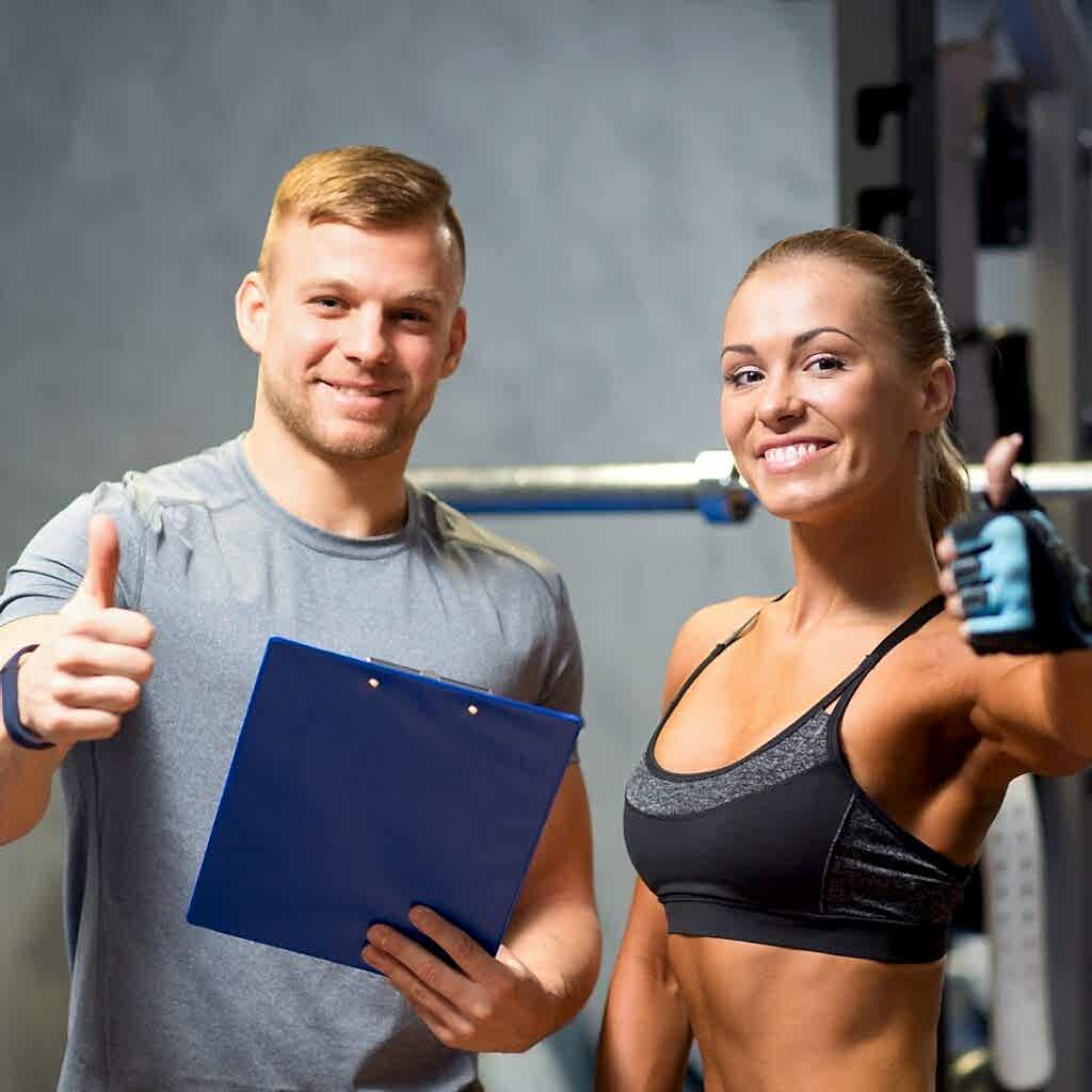 female bodybuilder with personal trainer